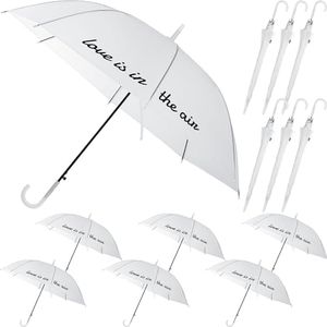 SilTriangle 6 Pcs Frosted White Rain Umbrella Love Is in the Air Translucent Wedding Umbrella Windproof Cute Umbrella with J Hook Handle for Bride Groom Wedding Party Prom Bridal Shower Gift Decor