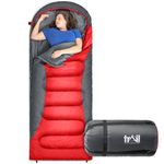 Trail Alpine 400 XL Hooded Sleeping Bag (L230cm × W100cm), Large Extra-Wide 4 Season Sleeping Bag, 400gsm for Winter Camping, Lightweight & Water-Resistant, Polycotton Lined, Compression Sack (Red)