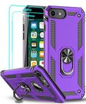 LeYi for iPhone SE Case, iPhone SE 3rd/ 2nd Gen Case with [2Pack] Tempered Glass Screen Protector, [Military-Grade] Phone Case with Magnetic Ring Kickstand for iPhone SE 2022/2020, Purple
