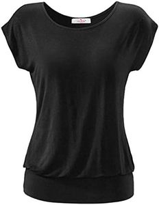 ELFIN Camisetas Mujer Verano Casual Camiseta Mangas Cortas Elegante Blusas Tops Camisas Negro S