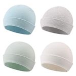 JANGANNSA Cotton Newborn Baby Boys Hat Cute Infant Toddler Baby Beanie for Girls Newborn Hospital Hat Spring Autumn (White+Blue+Gray+Green,Premier/Newborn)