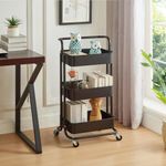 Direct Online Houseware 3-Tier Storage Cart Rolling Trolley, Durable Metal Utility Shelves, 90 x 40 x 35 cm (Black)