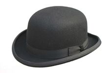 100% Wool Black Bowler Hat Fashion Hat Satin Lining (59cm) (Label L)