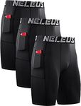 Neleus Men's 3 Pack Compression Short with Pocket, 6087 Black/Black/Black,3 Pack, Medium