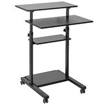 VIVO Mobile Height Adjustable Table Stand Up Desk with Storage, Computer Workstation Rolling Presentation Cart, Black, CART-V02DB