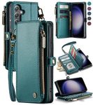 Defencase for Samsung Galaxy S23 FE Case, RFID Blocking Galaxy S23 FE 5G Case Wallet for Women Men with Card Holder, PU Leather Magnetic Flip Zipper Strap Phone Case for Samsung S23 FE 5G, Blue Green