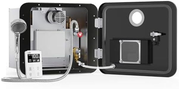RIWORY 15x18 Tankless RV Water Heater 65,000 BTU, 3.9 GPM DC 12V On Demand RV Propane Water Heater with Outdoor Shower, Anit-Freezing Protection Tankless Hot Water Heater for RV Camper