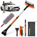 Odoland 40" Extendable Snow Brush for Car, 3 in 1 Ice Scrapers Adjustable Removal Tools with Squeegee and Duster, 360° Pivoting Brush Head for Truck SUV MPV Van RV Xmas Gift