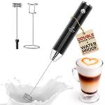 Zulay Kitchen Milk Frother Handheld Rechargeable Lux - Electric Coffee Frother - Powerful 2-Speed Motor, Waterproof - Drink Mixer for Latte, Coffee, Cappuccino & Protein Powder - Obsidian Black