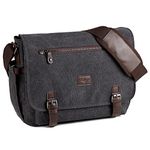 Kasgo Messenger Bags for Men, 14 inch Vintage Satchel Bag Canvas Shoulder Messenger Bag Briefcase Work Bag with Padded Shoulder Strap and Luggage Sleeve, Grey