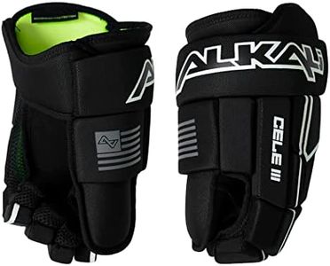 Alkali Cele III Adult Senior Junior Teen Ice Roller Hockey Gloves, New for 2023 (Black/White, 14 Inch)