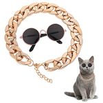 Molain Cat Sunglasses-Cat UV Protection Classic Retro Small Dog Sun Glasses Dolls Round Sunglasses Party Cosplay Costume Photo Props Cute Funny Sunglasses (1Pc Round Glasses+1Pc Gold Chain),Rose Gold