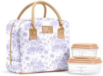 Fit & Fresh Bloomington Lunch Bag for Women - Insulated Large Lunch Box for Work with Containers, Leak-Resistant, Stain-Resistant, Zipper Closure, Lavender Toile