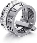 Jarlinwel Stainless Steel CZ Zirconia Roman Numeral Ring For Women Girls 3 in 1 Spinner Rings, Silver,Stainless Steel,Zirconia, Cubic Zirconia