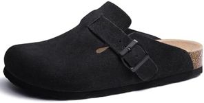 Asgard Women's Suede Clogs Leather Mules Arch Support Potato Shoes with Comfort Cork Footbed Black 39 (Size 8)