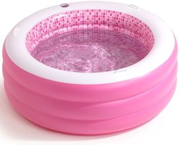 Inflatable Round Swimming Pool with Blow Up Padded Floor, Cup Holder, Handles and Drain - 60"x22" Deep Round Large Kiddie Pool Perfect for Adults and Kids Ages 4 5 6 7 8 Playful Pink