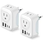 2 Pack European Travel Plug Adapter, VYLEE International Travel Adapter with 2 Outlets 4 USB Ports(2 USB C), 6 in 1 Type C Travel Essentials Charger for US to Most of Europe EU Italy Spain France