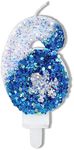Blue Birthday Candles 6, Blue and White Glitter Birthday Number 6 Candles with Snowflake Party Supplies