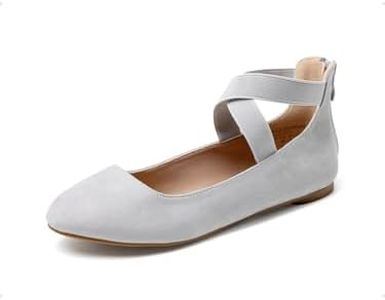 DREAM PAIRS Women's Comfortable Fashion Elastic Ankle Straps Flats Shoes,Size 5.5,Grey,Sole_Stretchy