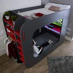 PodBed High Sleeper Gaming Bed with Sofa Bed, Built-In Desk & Open Wardrobe