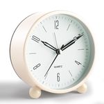 Kadio Analog Alarm Clock, 4 inch Super Silent Non Ticking Small Clock with Night Light, Battery Operated, Simply Design, for Bedroon, Bedside, Desk, (White)