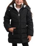 DKNY Girls’ Winter Coat – Heavyweight Anorak Puffer Coat with Cinched Waist – Sherpa Lined Insulated Jacket for Girls (4-16), Solid Black, 7-8