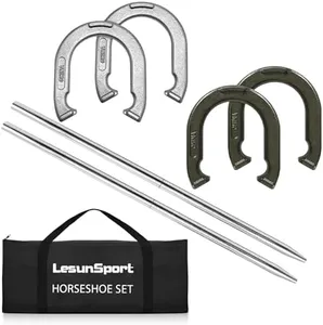 LesunSport Heavy-Duty Horseshoe Outside Game Set with 4 Forged Steel Horseshoes，2 Steel Stakes and 1 Carrying Bag,Regulation Size Horseshoes Game Set for Outdoor Lawn, Beach, Backyard