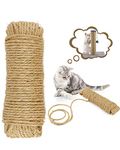 Natural Sisal Rope for Cat Scratcher 6mm/20m, HAPPY HACHI Twisted 9-strand Twine String Durable for DIY Cat Scratching Post Tree Replacement, Gardening Bundling, Craft Decoration