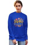 Reifica Women's Round Neck Woolen Fleece Printed Sweatshirt for Winter Wear (Medium, Royal Blue)