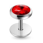 MONSTER PIERCING Red Gemstone 316L Surgical Steel Fake Ear Plug - Fake Ear Gauge - Cheater Plug - 16 Gauge Ear Plug - Sold by Piece