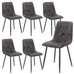 Artist Hand Set of 6 Dining Chairs for Dining Room Living Room, Vintage Faux Suede Dining Chairs with Backrest Upholstered Seat Solid Metal Legs, Gray