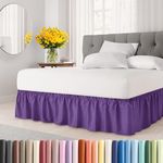 Wrap Around Dust Ruffle Bed Skirt - Purple - for Queen Size Beds with 12 in. Drop - Easy Fit Elastic Strap - Pleated Bedskirt with Brushed Fabric - Wrinkle Free, Machine Wash - by CGK Linens