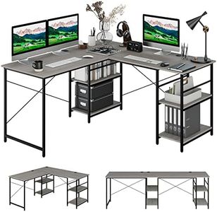 Giantex L-Shaped Desk with Storage Shelves, 242cm Wooden Corner Desk, Large Computer Gaming PC Desk, Home Workstation, Writing Table Study Desk for Bedroom Study (Grey)