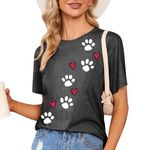 CYJAGNY Dog Paw Love Heart Print T-Shirt for Women Short Sleeve Dog Mom Graphic Tees Tops, White Dog Paw, X-Large