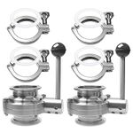 RIXIGOOD 2 Inch Tri-Clamp Butterfly Valves 51mm with Pull Handle 2" Tri Clamp and Silicone Gasket 304 Stainless Steel Sanitary TC Fittings for Boiler Still Tank Fermenter Industrial & Home Use 2PCS