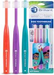 Brilliant Oral Care Kids Toothbrush with Soft Bristles and Round Head, for a Child Approved, Easy to Use All-Around Clean Mouth, Ages 5-9 Years, Red Purple Teal, 3 Pack