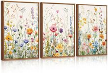 CHDITB Wildflower Wall Posters,Watercolor Botanical Poster,Boho Floral Canvas Wall Art(12" x 16", 3PCS),Colorful Wildflower Wall Decor,Framed Floral Wall Prints for Living Room Bedroom Home Decor