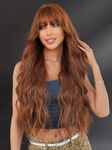 YEESHEDO Long Brown Wig With Bangs Natural Wave Wigs with Bangs Honey Brown Wigs for Women Synthetic Wavy Loose Curly Wig Heat Resistant Fiber 28 Inches (Honey Brown)