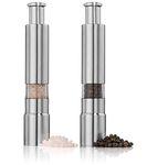 Keweis Salt and Pepper Grinder Set of 2,Stainless Steel Push Button Grinder Modern Design Thumb Grinder, for Black Pepper, Sea Salt and Himalayan Salt, Spice and Salt