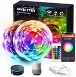 DAYBETTER 50ft Led Strip Lights RGB Music Sync Color Changing, Smart WiFi Led Light Strip Works with Alexa and Google Assistant, Led Lights for Bedroom Room Lighting Flexible Christmas Decorations