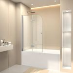 CKB 35 in. W x 55 in. H Bathtub Door. Frameless Tub Shower Door with 1/4"(6mm) Clear Tempered Glass. 180° Rotatable (Folding_Polished Steel)