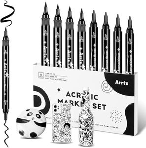 Arrtx Juego de 8 marcadores acrílicos negros de doble punta (pincel y punta fina), marcadores acrílicos, accesorios de pintura acrílica para pintar, madera, graffiti, lienzo, huevos de Pascua