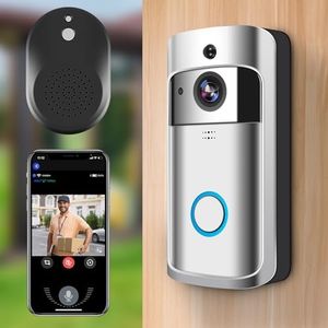 Wireless Video Doorbell Camera Smart V5 140° Visual Doorbell WiFi Security Doorbell with Ring Chime 2 Way Audio Support Night Vision Motion Detection 32G Max for Android iOS Phone Fulasun(Silver)