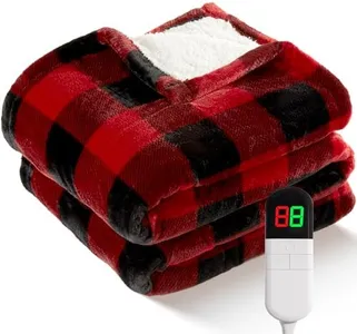 Electric Heated 62"x 84" Sherpa Buffalo Plaid Christmas Twin Blanket with 6 Heating Levels & 10 Hours Auto Off, Fast Heating Warm Washable Blanket with Over-Heat Protection, ETL Certification, Red