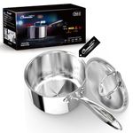 Ciwete 2 Quart Saucepan with Lid, Tri Ply Stainless Steel Sauce pan, 2 Qt Sauce Pan with Stainless Steel Lid, Visible Measuring Line and Cool Ergonomic Handle, Dishwasher & Oven Safe