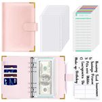 Hnogri Budget Binder with Zipper Envelopes, A6 Money Saving Binder Cash Envelopes for Budgeting, PU Leather Budget Planner Money Organizer for Cash Bills, Floral Budget Wallet for Women, Pink