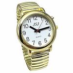 English Talking Watch for Blind People or The Elderly and Visually Impaired People wi th Alarm of Quartz, Talking Date and Time, Golden Color, White Face