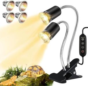Lachesan Reptile Heat Lamp, Dual Head Basking Light with Cycle Timer, Dimmable UVA Reptile Light for Turtle Tortoise Lizard Snake Bearded Dragon, 4 Bulbs (2PCS 25W + 2PCS 50W)