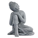 Amosfun Sitting Buddha Statue Sandstone Sleeping Buddha Sculpture Zen Garden Buddha Figurine Yoga Meditation Desktop Decoration (10.8cm)