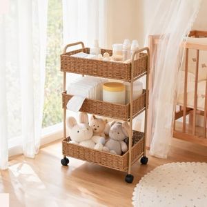FOCHIER F Utility Storage Cart,3-Tier Rolling Kitchen Office Laundry Room Cart with Wheels,Mobile Shelving Unit Organizer for Living Room,Bathroom, Baby Diaper Cart,Art,Dining Room